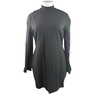 Fashion Nova Women's Black Bow Knot Long Sleeve Mock Neck Mini Shift Dress 2XL